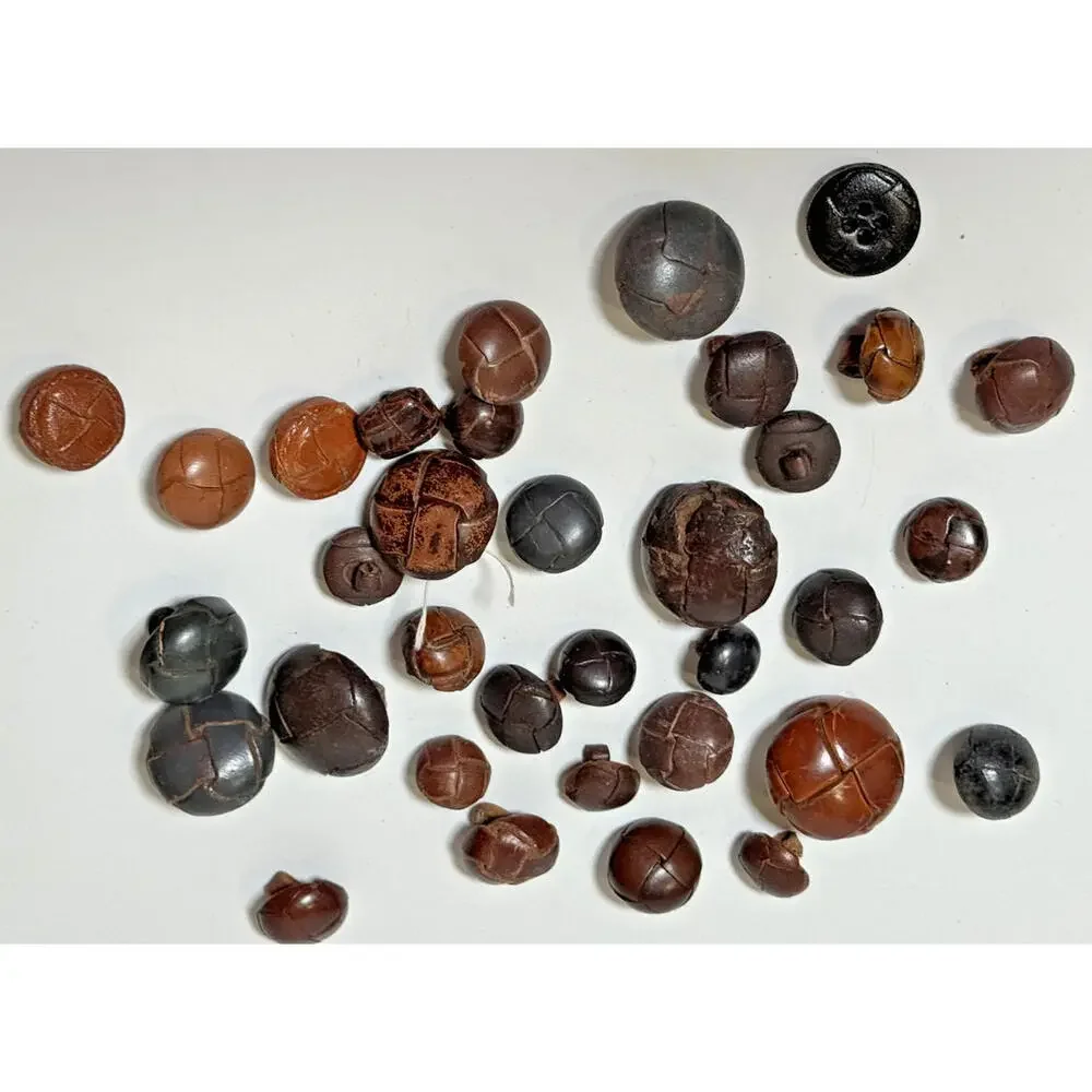Lot of 35 Vintage Wrapped Woven Leather Shank Buttons